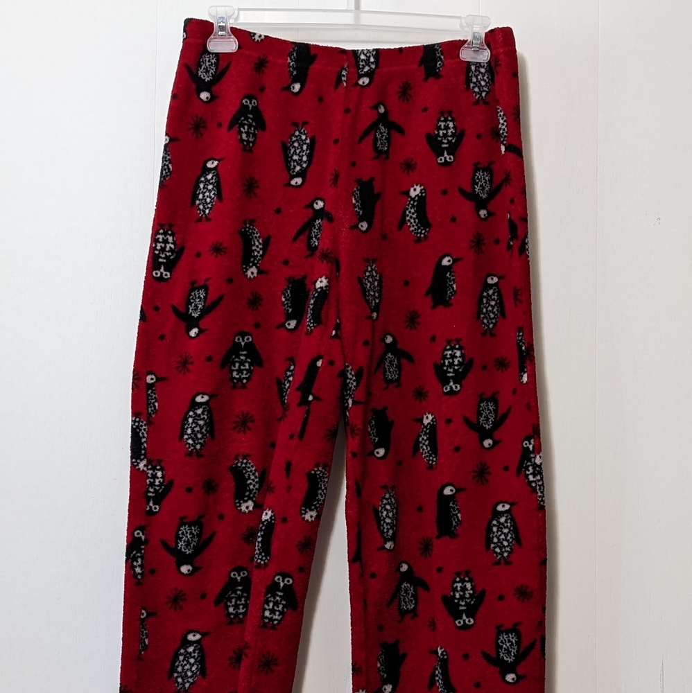 Women's Fleece Penguin Pajama Pants Size XL Red and Black